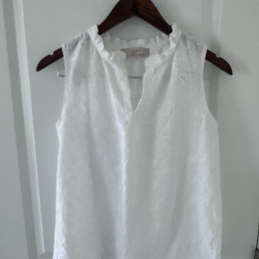 LOFT White Eyelet Sleeveless Blouse
